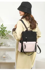 Women casual backpack stylish black and pink commuter daily school daypack travel book bag