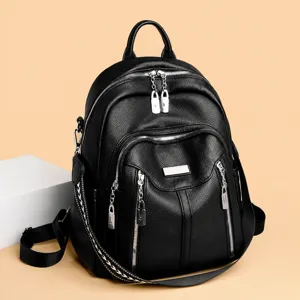 Women Fashion PU Leather Backpack Vintage Casual Travel School Bag Multi Pocket Waterproof College Daypack