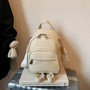 Women Casual PU Leather Backpack Vintage Large Capacity Travel School Bookbag Solid Color Multi-Pocket Casual Daypack