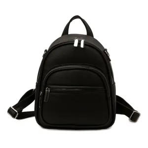 Women black PU leather backpack casual daily daypack large capacity school travel bag.