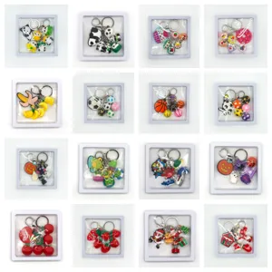 Cute 3D cartoon keychains set featuring various lovely themes like animals fruits and sports.