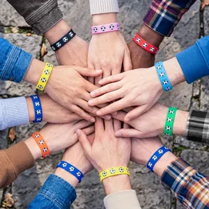 Colorful silicone sports wristband with football pattern, ideal for team events and daily wear.