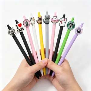 Lindo set de bolígrafos de gel de gato toppers silicona coloridos papelería escritura