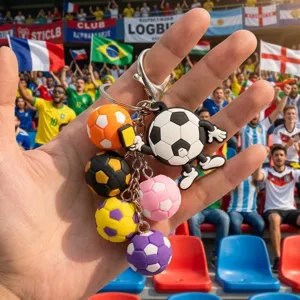 3D cartoon soccer ball keychain, cute sports keyring bag pendant for kids and sports fans.