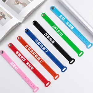 Colorful silicone slap bracelet with printed text and quotes, fun wristband for sports.