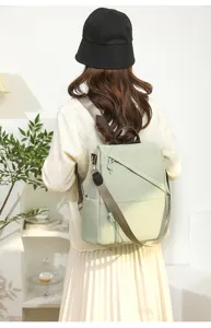 Women casual anti-theft backpack large capacity travel daypack green shoulder bag