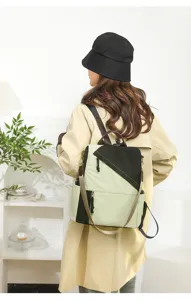 Detailed view of the women's casual anti-theft backpack worn by model, showing stylish design.