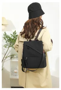 Detail view of women anti-theft backpack, stylish casual large capacity daily travel bag.