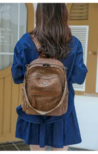Sac à dos vintage en cuir souple marron pour femme, grande capacité et élégant