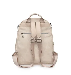 Sac à dos femme en cuir souple élégant avec poche zippée au dos, idéal pour voyage.