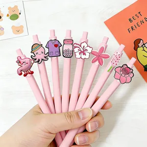 Cute pink nurse theme retractable gel pens set with soft rubber cartoon toppers for students.