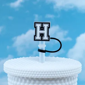 Silicone straw cover with letter H design dust plug reusable straw topper for tumbler cup