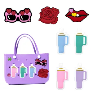 Cute PVC beach bag charms DIY accessories set with purple EVA bag and charms.