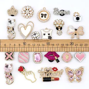 Metal rhinestone shoe charms pearl accessories for clogs pink decorative buckle set chic