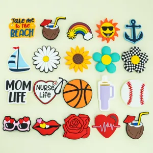 Colorful PVC cartoon DIY shoe charms and bag accessories for beach bags and sandals.