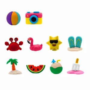 Jolis charms de chaussures de plage d'été 3D pour sabots, accessoires colorés en PVC.