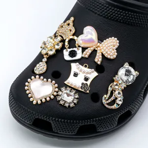 Luxury metal shoe charms pearl rhinestone accessories for clogs decorative charms set