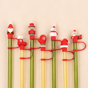 Couvercles de paille en silicone 3D de Noël, embouts anti-poussière mignons pour la fête.