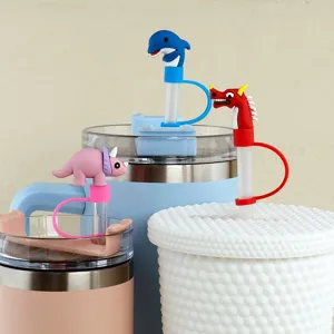Cubierta de pajita de silicona 3D lindo sombrero de pajita tapón de polvo accesorios