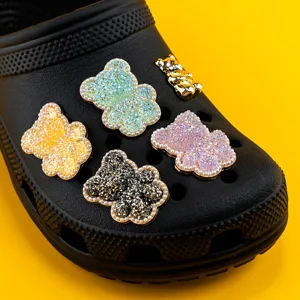 Breloques de chaussures ours cristal étincelant pour sabots, bordure perle accessoires DIY.