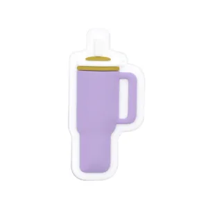 Closeup of purple tumbler charm for beach bag and hole bag DIY decoration detail.