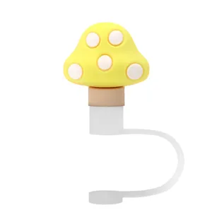 Lindo sombrero de paja de silicona con champiñón amarillo tapa antipolvo taza