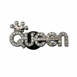Rhinestone Queen letter and crown metal shoe charm detail, sparkling crystal clogs decoration.