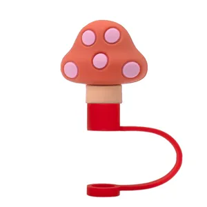 Linda funda de silicona para pajita de champiñón 3d accesorio decorativo de taza detalle