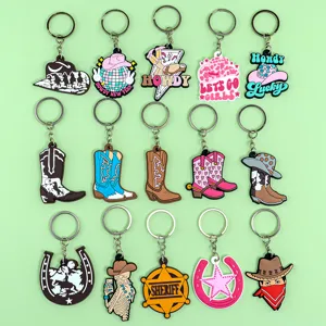 Westerse Cowboy Cartoon Sleutelhanger PVC Zacht Rubber Schattige Tassenhanger Auto Sleutelhanger Mode Accessoires Cadeau