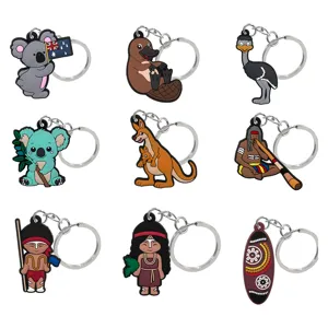 Juego de llaveros de PVC estilo australiano, lindos colgantes koala canguro para bolso.