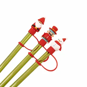 Lot de 3D couvercles de paille en silicone de Noël, adorables embouts de paille de fête.