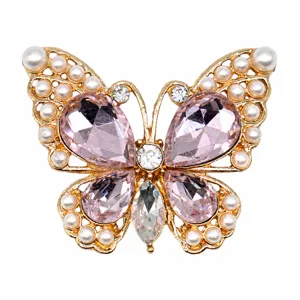 Metal butterfly clog charm with pink crystal and pearl for DIY garden shoe decoration