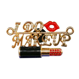 Metal rhinestone I DO MAKEUP lipstick lips shoe charm decorative accessory detail view.