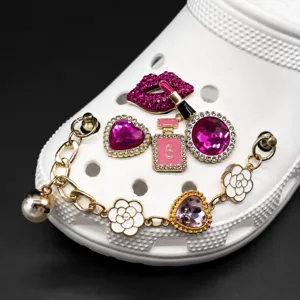 Pink metal clog charms set, luxury rhinestone shoe decorations for women DIY clog sandals.