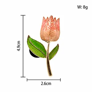 Broche émaillée en forme de tulipe joli accessoire de sac de fleurs décoration 4.9cm