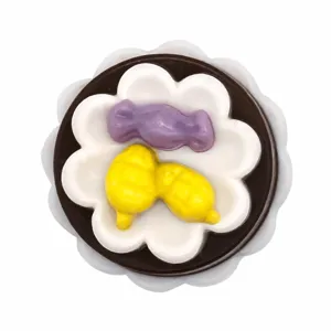 Detail view of cute 3D cake candy PVC shoe charms for garden clogs shoe decoration accessories.