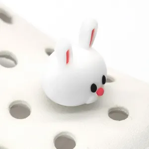 Cute 3D white rabbit shoe charm PVC cute animal shoe decoration accessory for garden shoes