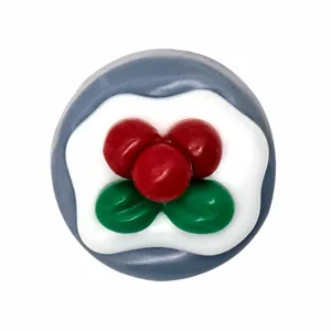 Detailed view of 3D PVC cake shoe charm accessory, cute red berry design for garden clogs.