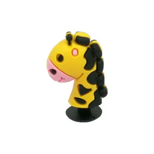 Close-up detail of a cute 3D cartoon giraffe shoe charm, perfect for custom clogs decoration.
