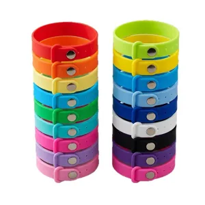 Colorful silicone slap bracelets with metal button closure, vibrant multi color wristbands for kids adults