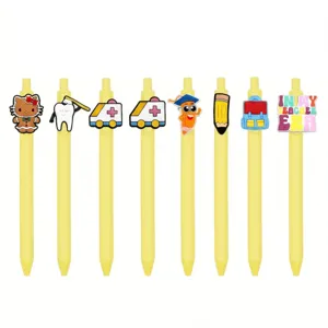Joli ensemble de stylo gel à pression en silicone de dessin animé, papeterie créative pour étudiant.