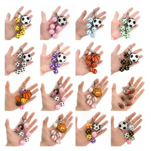 3D Sports Ball Keychain Cute Football Basketball Baseball Bag Pendant Metal Ring Decor