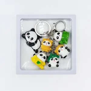 Cute cartoon panda keychain set bag charm metal keyring lovely panda figures gift pendant