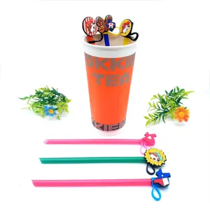 Cute silicone straw toppers cartoon animal dust covers creative drink accessories for party.