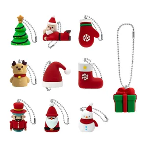 Set van schattige 3D kerst siliconen sleutelhangers met diverse feestelijke ontwerpen boom.