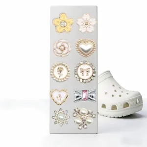 Pearl rhinestone shoe charms set for DIY clogs and sandals, elegant decorative accessories.