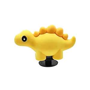 Yellow 3D dinosaur clog charm for shoes, cute PVC cartoon shoe buckle accessories.