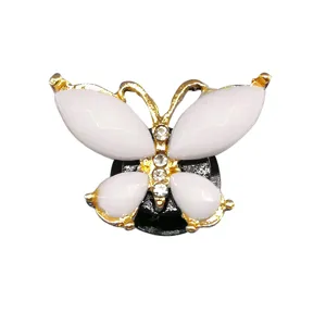 Breloque chaussure papillon en métal pour sabots, pierre blanche strass déco DIY.