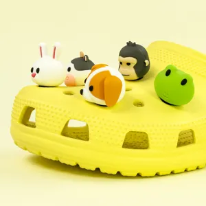 Cute 3D animal PVC shoe charms for garden clogs, rabbit, dog, frog, fun shoe accessories.
