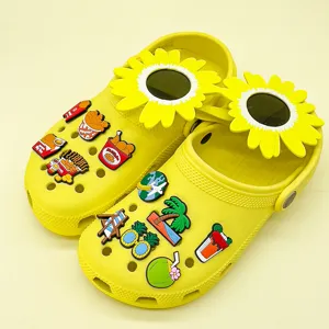 Ensemble de charms pour sabots jaunes DIY mignon tournesol lunettes nourriture PVC